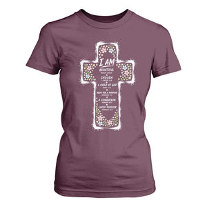 Christian Floral Cross Affirmation T Shirt For Women Bible Verse Inspirational Faith Girl Christening Floral TS10 Maroon Print Your Wear