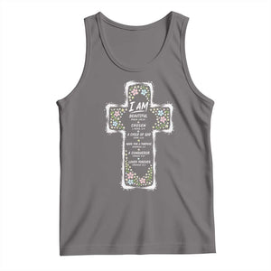 Christian Floral Cross Affirmation Tank Top Bible Verse Inspirational Faith Girl Christening Floral TS10 Deep Heather Print Your Wear