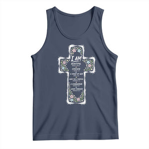 Christian Floral Cross Affirmation Tank Top Bible Verse Inspirational Faith Girl Christening Floral TS10 Navy Print Your Wear