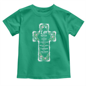 Christian Floral Cross Affirmation Toddler T Shirt Bible Verse Inspirational Faith Girl Christening Floral TS10 Irish Green Print Your Wear