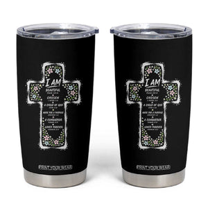 Christian Floral Cross Affirmation Tumbler Cup Bible Verse Inspirational Faith Girl Christening Floral TS10 Black Print Your Wear
