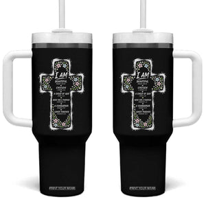 Christian Floral Cross Affirmation Tumbler With Handle Bible Verse Inspirational Faith Girl Christening Floral TS10 One Size: 40 oz Black Print Your Wear