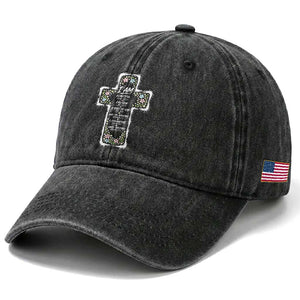 Christian Floral Cross Affirmation Washed Cotton Baseball Cap Bible Verse Inspirational Faith Girl Christening Floral TS10 Print Your Wear