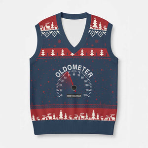 Funny 50th Birthday V-Neck Knit Sweater Vest Oldometer Odometer 50 Year Old Joke TS10 Navy Red Print Your Wear