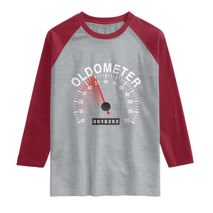 Funny 50th Birthday Raglan Shirt Oldometer Odometer 50 Year Old Joke TS10 Heather Gray Heather Red Print Your Wear