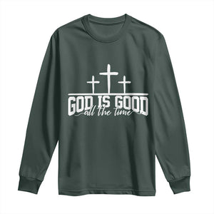 God Is Good Long Sleeve Shirt Jesus Cross Minimal Religious Faith Bible Verse Inspirational TS10 Dark Forest Green Print Your Wear