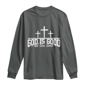 God Is Good Long Sleeve Shirt Jesus Cross Minimal Religious Faith Bible Verse Inspirational TS10 Dark Heather Print Your Wear