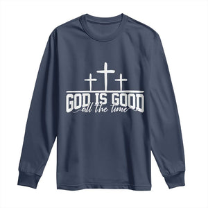 God Is Good Long Sleeve Shirt Jesus Cross Minimal Religious Faith Bible Verse Inspirational TS10 Navy Print Your Wear