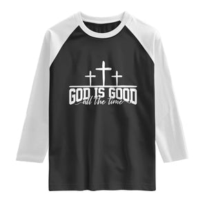 God Is Good Raglan Shirt Jesus Cross Minimal Religious Faith Bible Verse Inspirational TS10 Black White Print Your Wear