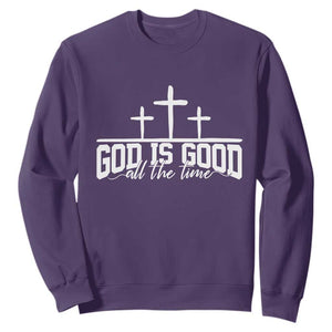 God Is Good Sweatshirt Jesus Cross Minimal Religious Faith Bible Verse Inspirational TS10 Purple Print Your Wear
