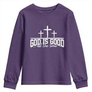 God Is Good Youth Sweatshirt Jesus Cross Minimal Religious Faith Bible Verse Inspirational TS10 Purple Print Your Wear
