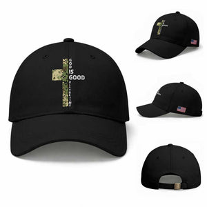 God Is Good Baseball Cap Camo Cross Religious Jesus Faith Bible Verse Inspirational TS10 Baseball Cap Universal Fit Black Print Your Wear