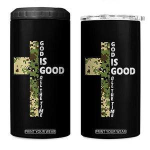 God Is Good 4 in 1 Can Cooler Tumbler Camo Cross Religious Jesus Faith Bible Verse Inspirational TS10 One Size: 16 oz Black Print Your Wear