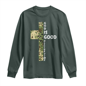 God Is Good Long Sleeve Shirt Camo Cross Religious Jesus Faith Bible Verse Inspirational TS10 Dark Forest Green Print Your Wear
