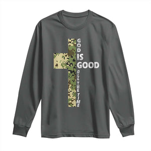 God Is Good Long Sleeve Shirt Camo Cross Religious Jesus Faith Bible Verse Inspirational TS10 Dark Heather Print Your Wear