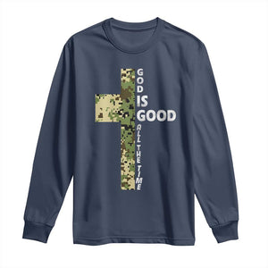 God Is Good Long Sleeve Shirt Camo Cross Religious Jesus Faith Bible Verse Inspirational TS10 Navy Print Your Wear