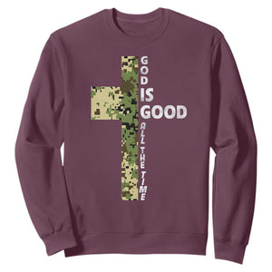 God Is Good Sweatshirt Camo Cross Religious Jesus Faith Bible Verse Inspirational TS10 Maroon Print Your Wear