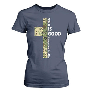 God Is Good T Shirt For Women Camo Cross Religious Jesus Faith Bible Verse Inspirational TS10 Navy Print Your Wear