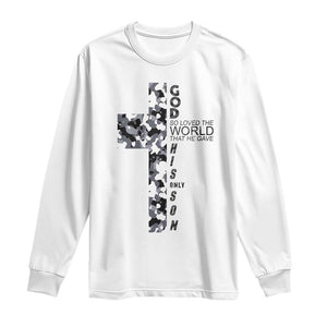 Son Of God Jesus Long Sleeve Shirt Camo Christ Cross Christian 9 John 3 16 TS10 White Print Your Wear