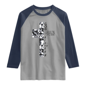 Son Of God Jesus Raglan Shirt Camo Christ Cross Christian 9 John 3 16 TS10 Sport Gray Navy Print Your Wear