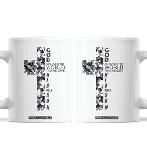 Son Of God Jesus Coffee Mug Camo Christ Cross Christian 9 John 3 16 TS10 White Print Your Wear