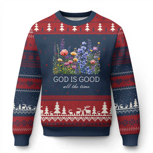God Is Good Ugly Christmas Sweater Wildflower Christian Jesus Graphic Religious Bible Verse TS10 Navy Red Print Your Wear
