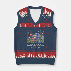 God Is Good V-Neck Knit Sweater Vest Wildflower Christian Jesus Graphic Religious Bible Verse TS10 Navy Red Print Your Wear