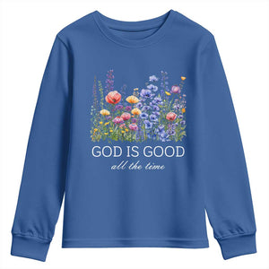 God Is Good Youth Sweatshirt Wildflower Christian Jesus Graphic Religious Bible Verse TS10 Royal Blue Print Your Wear