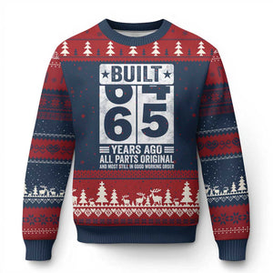 65th Birthday Ugly Christmas Sweater Built 65 Years Ago All Parts Original Gifts TS10 Navy Red Print Your Wear