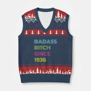 Funny 90th Birthday V-Neck Knit Sweater Vest Retro Vintage Badass Bih Since 1936 TS10 Navy Red Print Your Wear