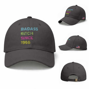 Funny 70th Birthday Baseball Cap Retro Vintage Badass Bih Since 1956 TS10 Baseball Cap Universal Fit Dark Gray Print Your Wear