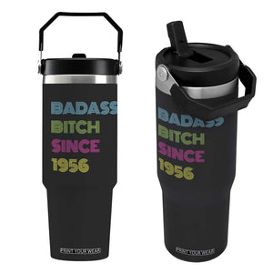 Funny 70th Birthday Flip Straw Tumbler Retro Vintage Badass Bih Since 1956 TS10 One Size: 30 oz Black Print Your Wear