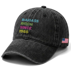 Funny 60th Birthday Washed Cotton Baseball Cap Retro Vintage Badass Bih Since 1966 TS10 Print Your Wear