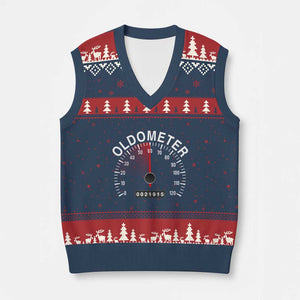 Funny 60th Birthday V-Neck Knit Sweater Vest Oldometer Odometer 60 Year Old Joke TS10 Navy Red Print Your Wear