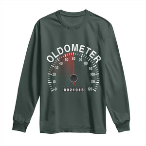 Funny 60th Birthday Long Sleeve Shirt Oldometer Odometer 60 Year Old Joke TS10 Dark Forest Green Print Your Wear