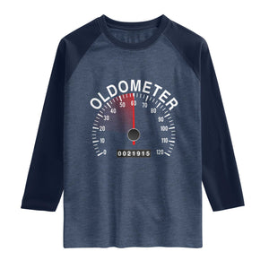 Funny 60th Birthday Raglan Shirt Oldometer Odometer 60 Year Old Joke TS10 Heather Denim Navy Print Your Wear