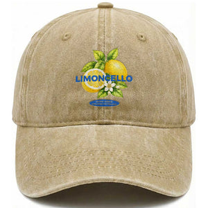 Vintage Limoncello Lemon Liqueur Washed Cotton Baseball Cap Citrus Fruit Botanical Italian Summer Graphic