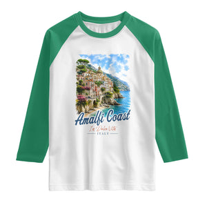 Amalfi Coast Raglan Shirt La Dolce Vita Italy Coastal Village Vintage Mediterranean Paradise TS10 White Kelly Green Print Your Wear