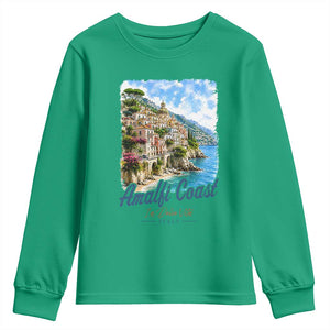 Amalfi Coast Youth Sweatshirt La Dolce Vita Italy Coastal Village Vintage Mediterranean Paradise TS10 Irish Green Print Your Wear