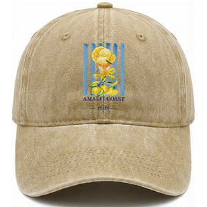Amalfi Coast Italy Lemon Gelato Washed Cotton Baseball Cap La Dolce Vita Citrus Summer Travel Vintage Coastal