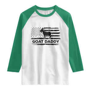 Goat Daddy Raglan Shirt Funny Fathers Day Presents For Goat Dad US Flag TS10 White Kelly Green Print Your Wear