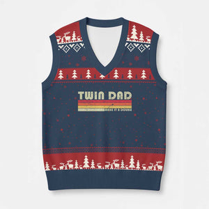 Retro Twin Dad V-Neck Knit Sweater Vest Make It A Double Vintage Cool 70s 80s Style Sunset TS10 Navy Red Print Your Wear