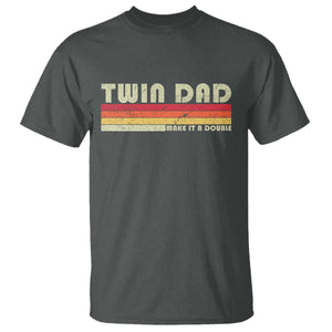 Retro Twin Dad T Shirt Make It A Double Vintage Cool 70s 80s Style Sunset TS10 Dark Heather Print Your Wear