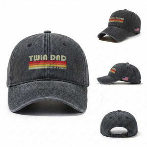 Retro Twin Dad Washed Cotton Baseball Cap Make It A Double Vintage Cool 70s 80s Style Sunset TS10 Washed Cap Universal Fit Dark Gray Print Your Wear