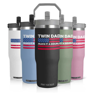 Retro Twin Dad Flip Straw Tumbler Make It A Double US Flag Fathers Day TS10 Print Your Wear