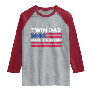 Retro Twin Dad Raglan Shirt Make It A Double US Flag Fathers Day TS10 Heather Gray Heather Red Print Your Wear