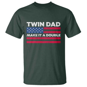 Retro Twin Dad T Shirt Make It A Double US Flag Fathers Day TS10 Dark Forest Green Print Your Wear