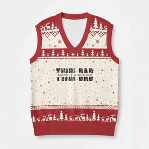 Retro Twin Dad V-Neck Knit Sweater Vest Subtle Make It A Double Fathers Day TS10 Beige Red Print Your Wear