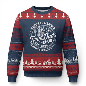 Retro Twin Dad Est 2026 Ugly Christmas Sweater Funny Skeleton Dad Classic Overachiever Fathers Day TS10 Navy Red Print Your Wear