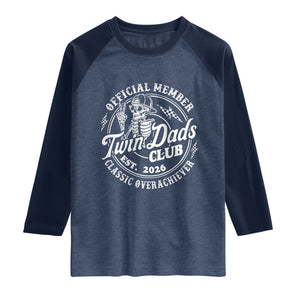 Retro Twin Dad Est 2026 Raglan Shirt Funny Skeleton Dad Classic Overachiever Fathers Day TS10 Heather Denim Navy Print Your Wear